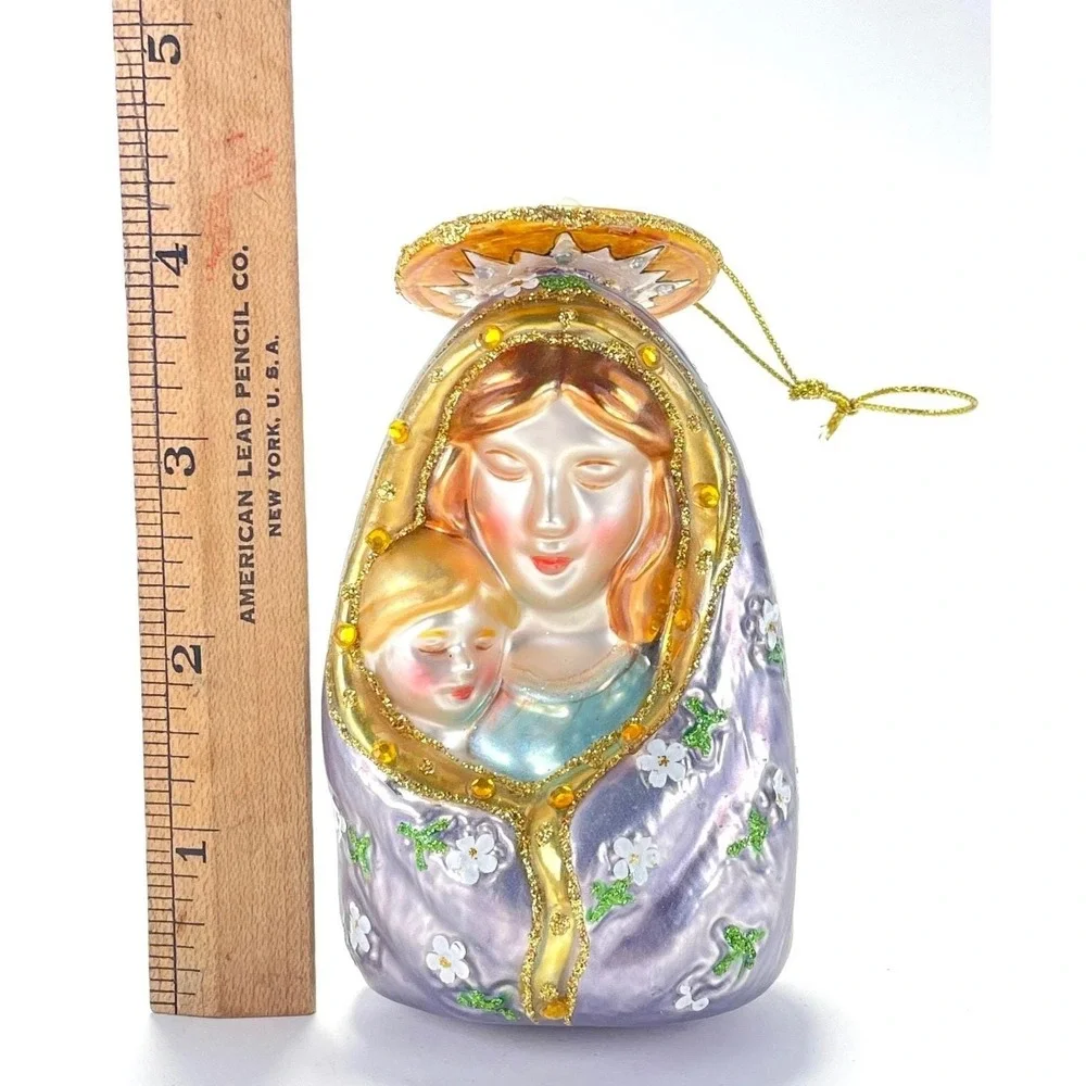 Blown Glass Mother Child Virgin Mary Madonna Ornament‎ 4